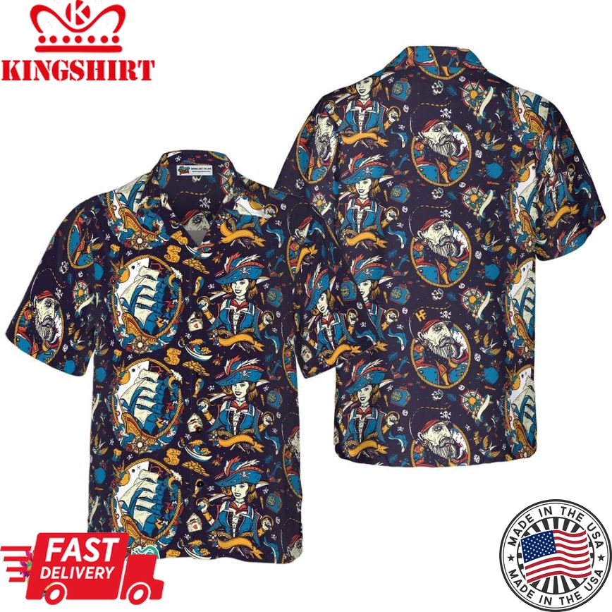 Tattoo Style Pirate Sea Adventure Hawaiian Shirt