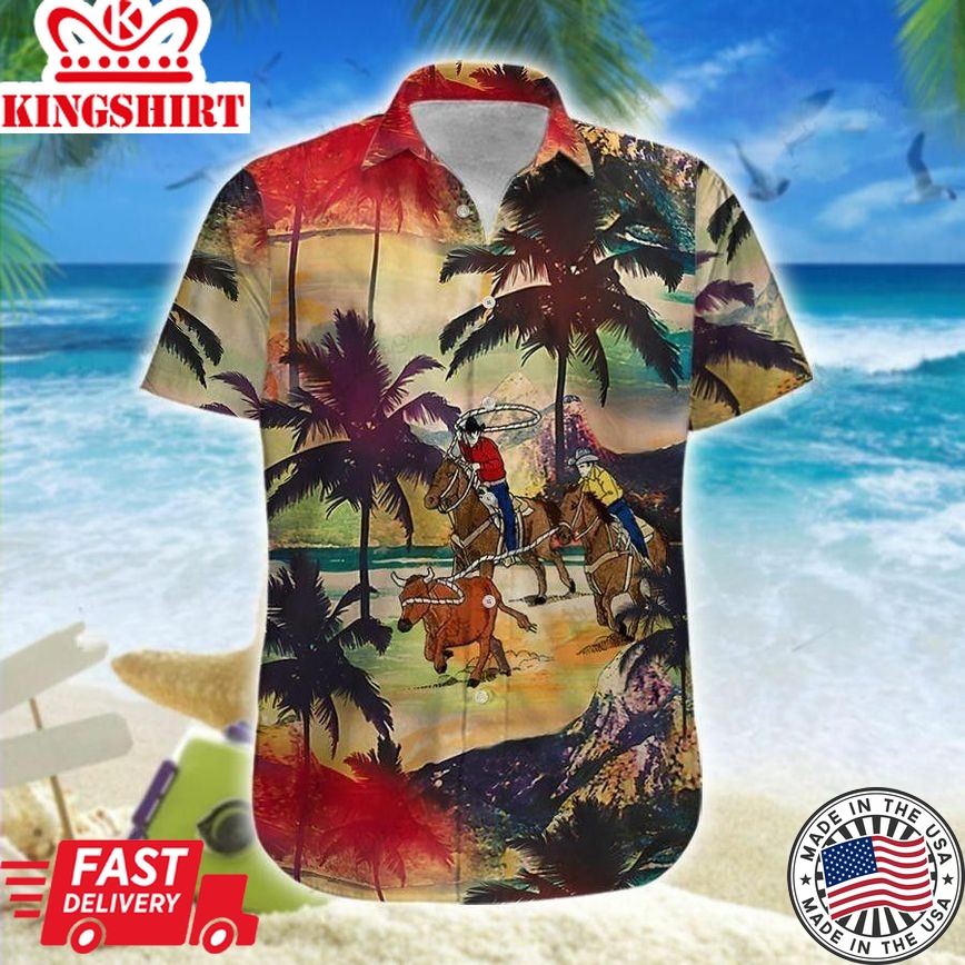 Team Roping Art Trendy Hawaiian Shirt