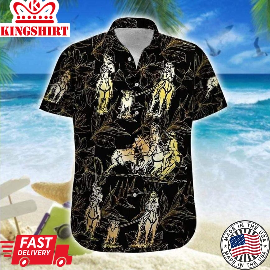 Team Roping Black Background Trendy Hawaiian Shirt