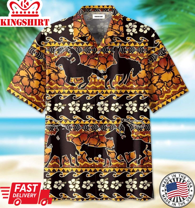 Team Roping Flower Pattern Trendy Hawaiian Shirt