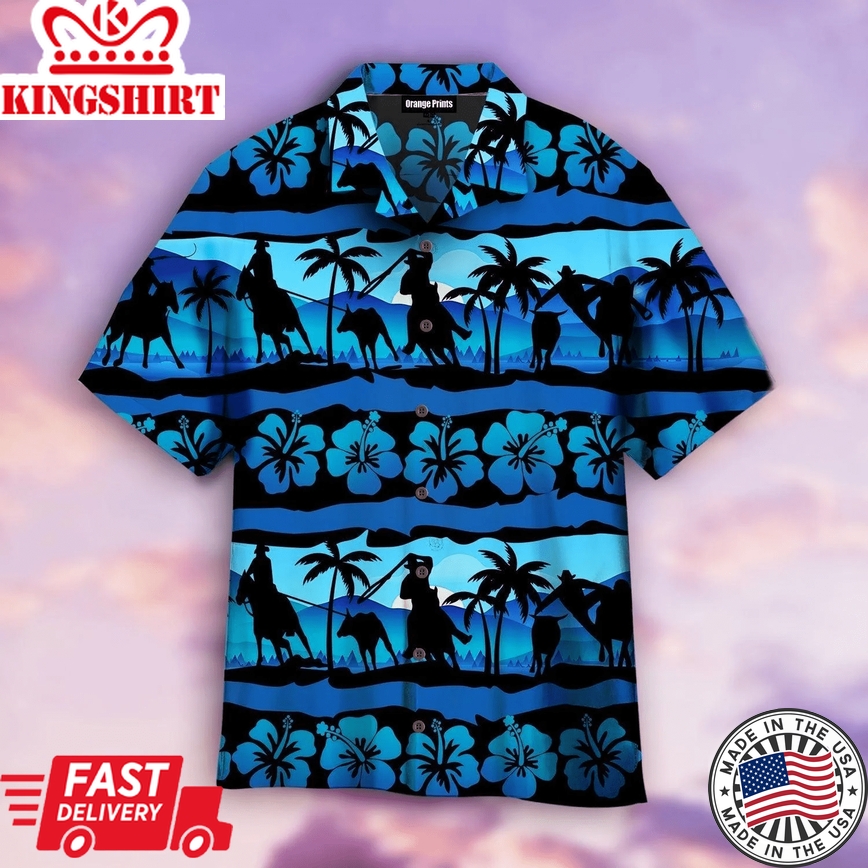 Team Roping Palm Floral Trendy Hawaiian Shirt For