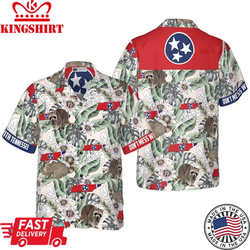 Tennessee Raccoon And Passion Flowers Hawaiian Shirt