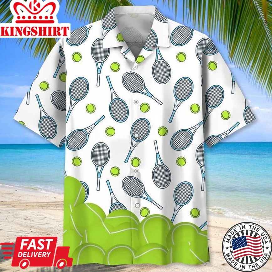 Tennis Lovers Trendy Hawaiian Shirt, Short Sleeve Summer Vacation Beach Shirts For Men