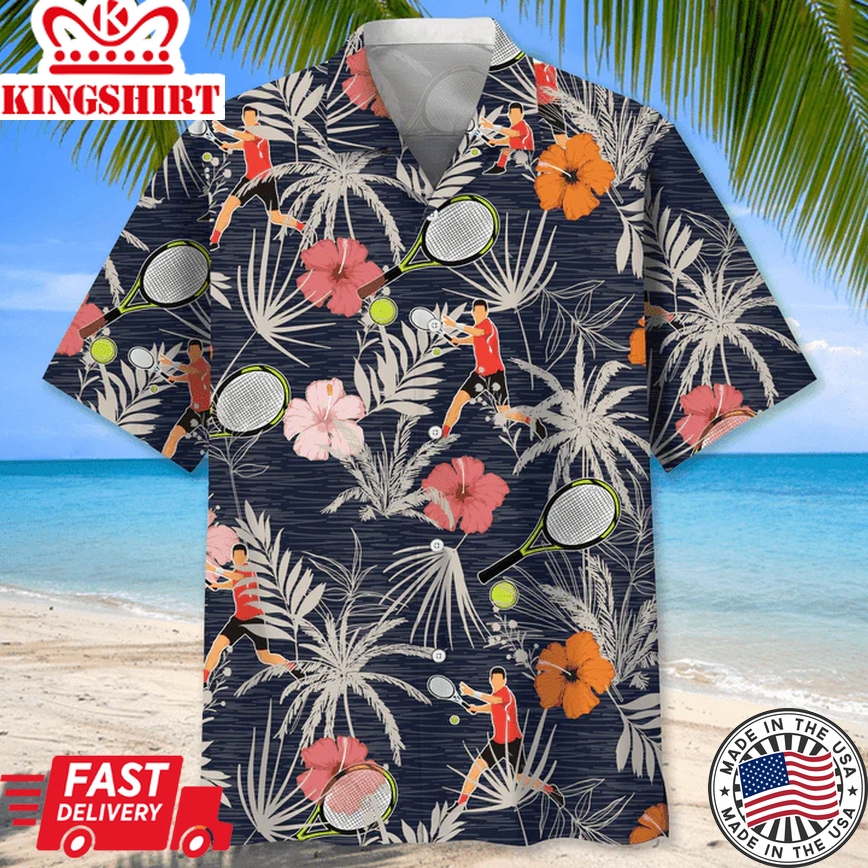 Tennis Nature Trendy Hawaiian Shirt, Short Sleeve Summer Vacation Beach Shirts For Men