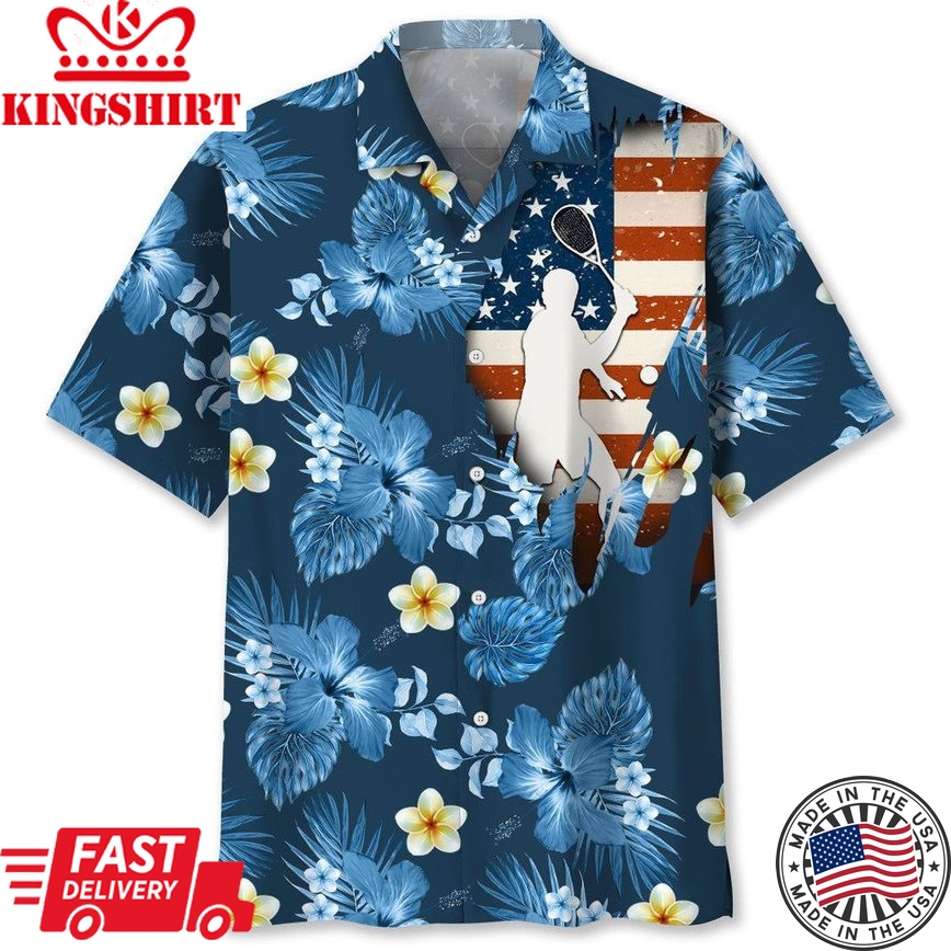 Tennis Usa Blue Tropical Trendy Hawaiian Shirt