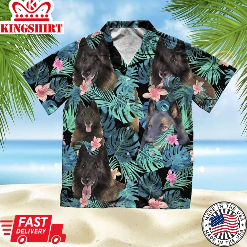 Tervuren Dog Trendy Hawaiian Shirt, Dog Summer Leaves Trendy Hawaiian Shirt, Unisex Print Aloha Short Sleeve Casual Shirt Summer Gifts