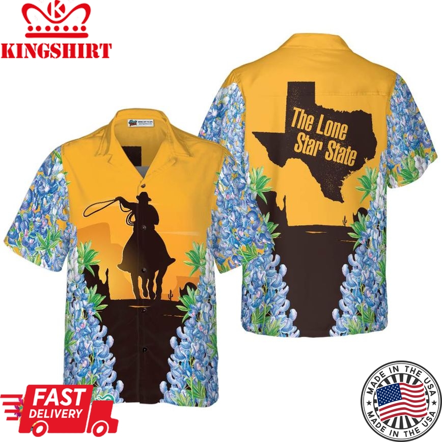 Texas Bluebonnets Rodeo Hawaiian Shirt, Casual Short Sleeve Texas Shirt, Proud Texas Flag Shirt For Men