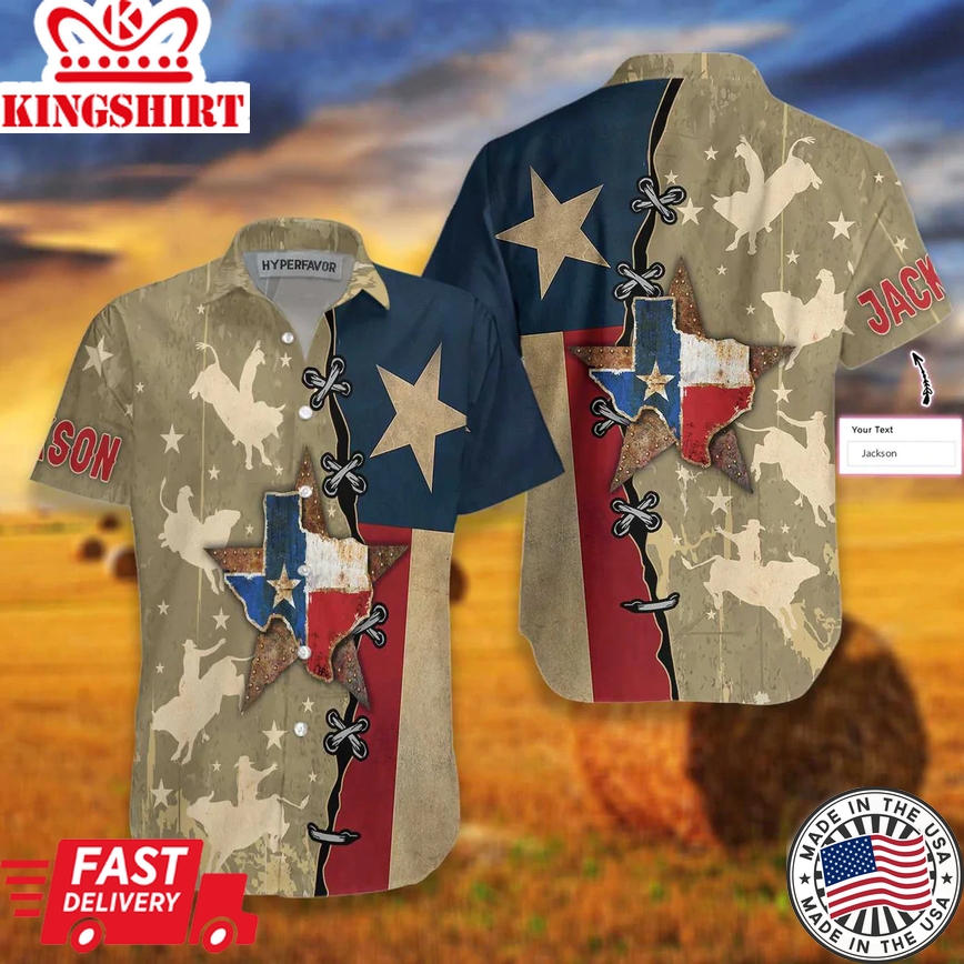 Texas Flag & Rodeo Texas Custom Name Aloha Trendy Hawaiian Shirts For Men & For Women