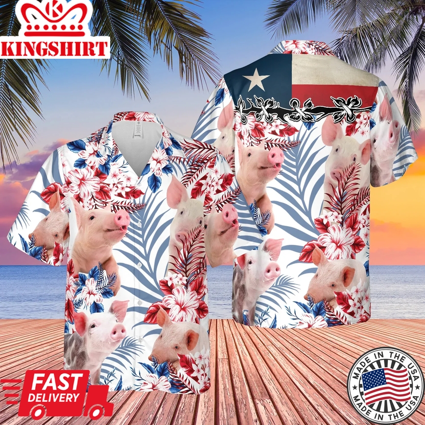 Texas Flag Hawaiian For Pig Lovers Trendy Hawaiian Shirt, Farm Cow Trendy Hawaiian Shirt For Men And Women