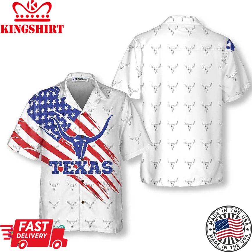 Texas Flag Longhorn Pattern Hawaiian Shirt, Unique Texas Shirt, Gift For Texas Lovers