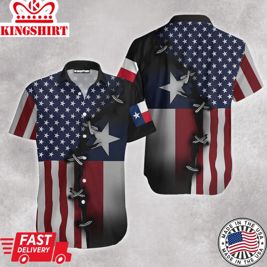 Texas Flag With American Flag Trendy Hawaiian Shirt For