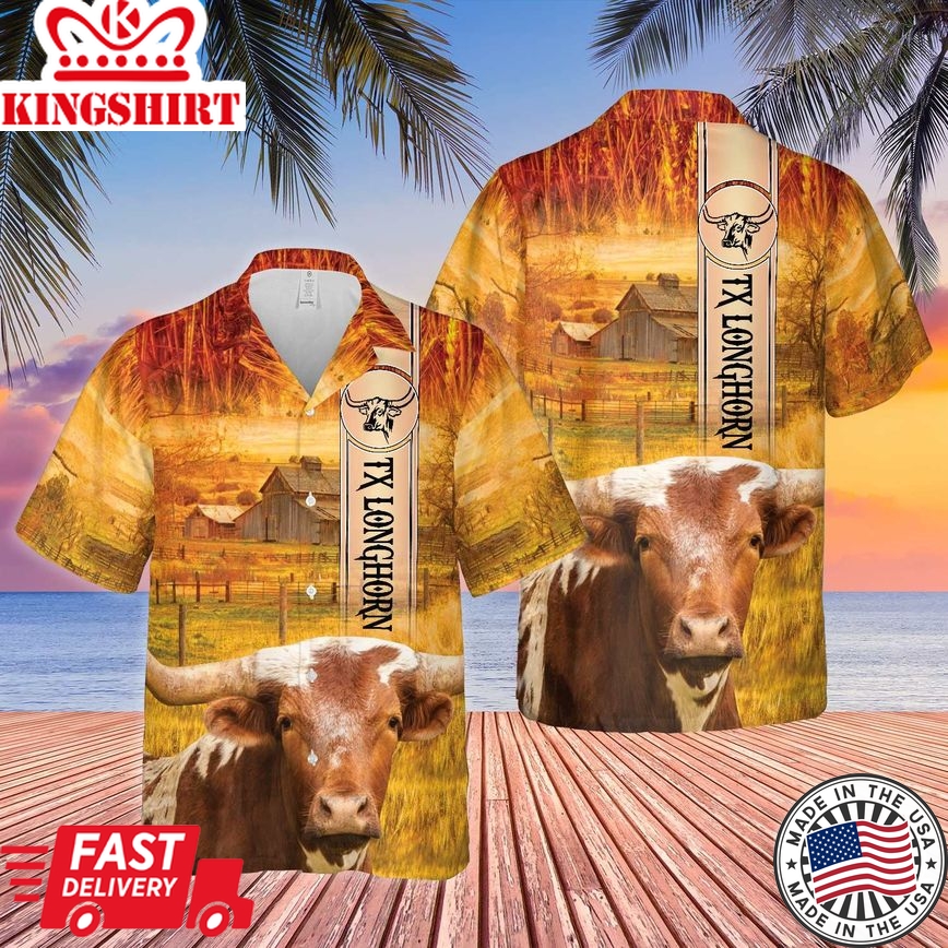 Texas Longhorn Breed All Printed 3D Trendy Hawaiian Shirt, Cow Trendy Hawaiian Shirt, Summer Gifts For Men And Women