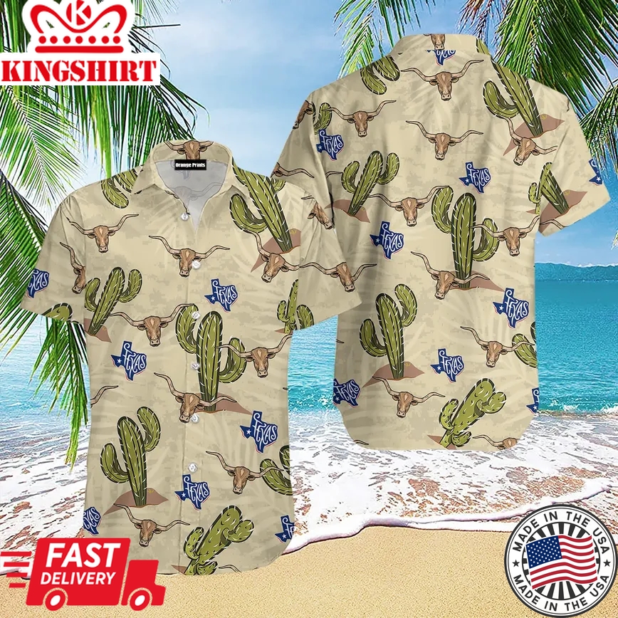 Texas Longhorn Cactus Trendy Hawaiian Shirt For