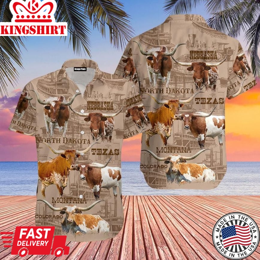 Texas Longhorn Cattle Lovers Trendy Hawaiian Shirt