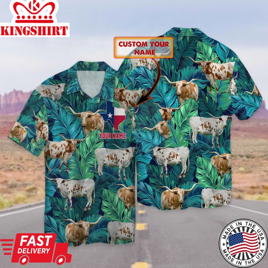 Texas Longhorn Cow Hawaiin Shirt, Cow Aloha Shirt For Men, Vintage Hawaii T-Shirt