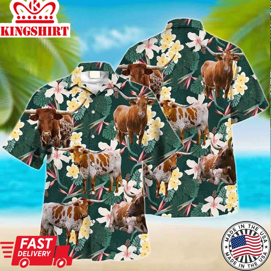 Texas Longhorn Trendy Hawaiian Shirt, Farm Lover Hawaii Shirt, Animal Lover Shirt, Farmer Shirt For Men And Women