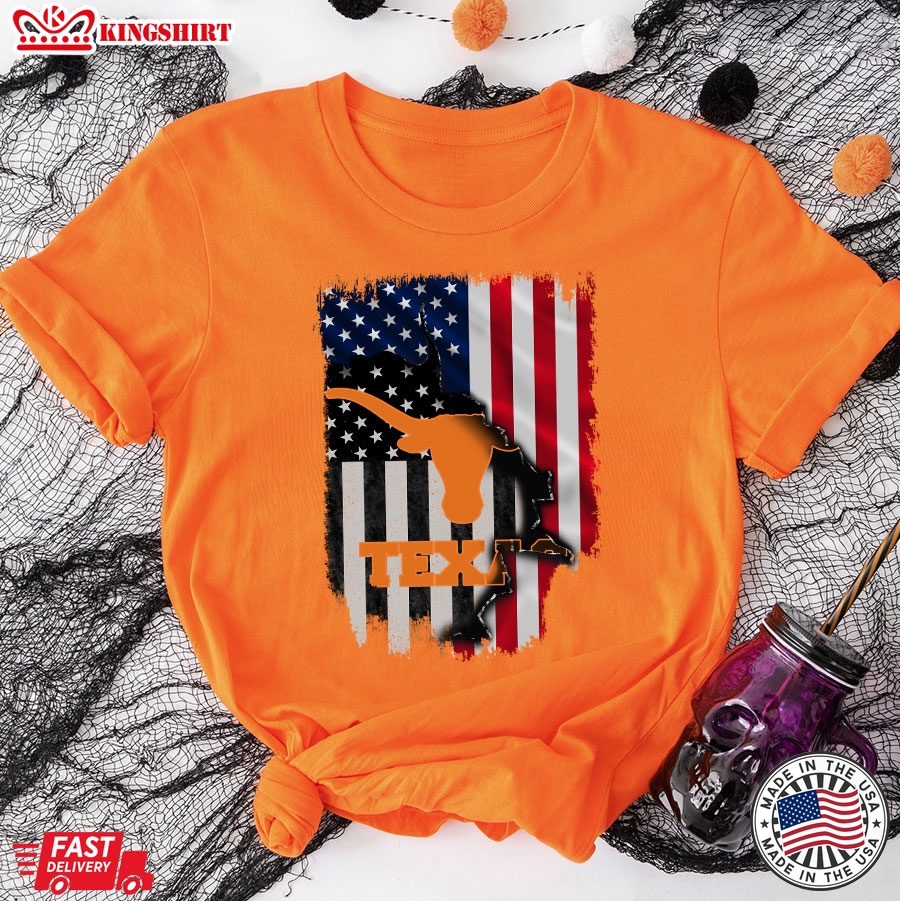 Texas Longhorns Inside Flag American Flag T-Shirt