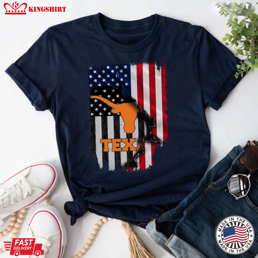 Texas Longhorns Inside Flag American Flag T-Shirt