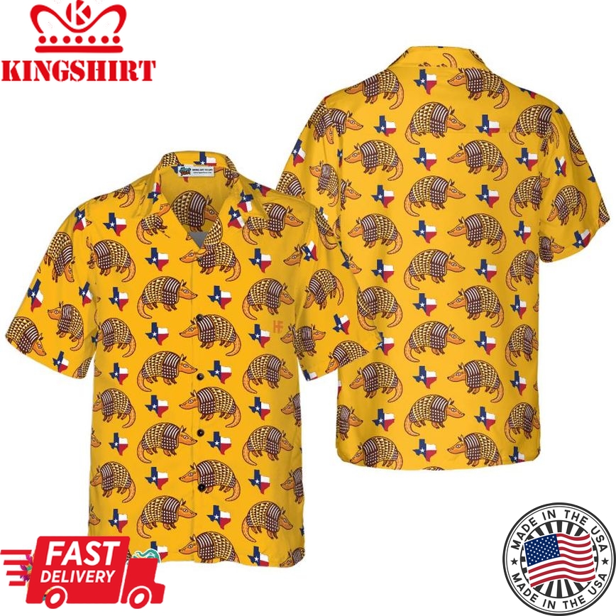 Texas Proud Armadillo Hawaiian Shirt, Armadillo And State Of Texas Flag Pattern Shirt, Proud Texas Shirt For Men