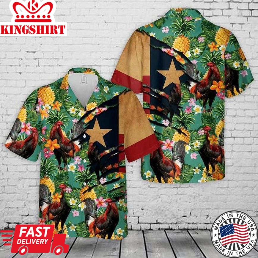 Texas Rooster Trendy Hawaiian Shirt, Chicken Lover Trendy Hawaiian Shirt For Summer Gifts