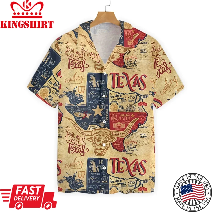 Texas Trendy Hawaiian Shirt Don?T Mess With Texas Longhorns, Trendy Hawaiian Shirts For Men, Women