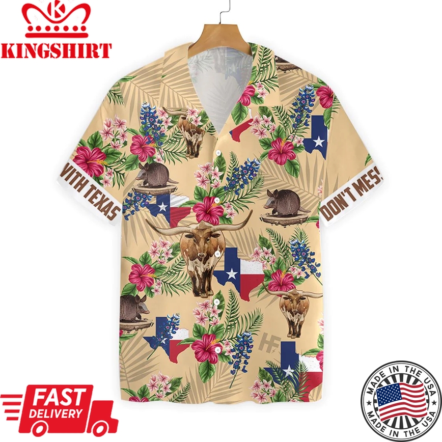 Texas Trendy Hawaiian Shirt Insignia Bluebonnet Cream Version