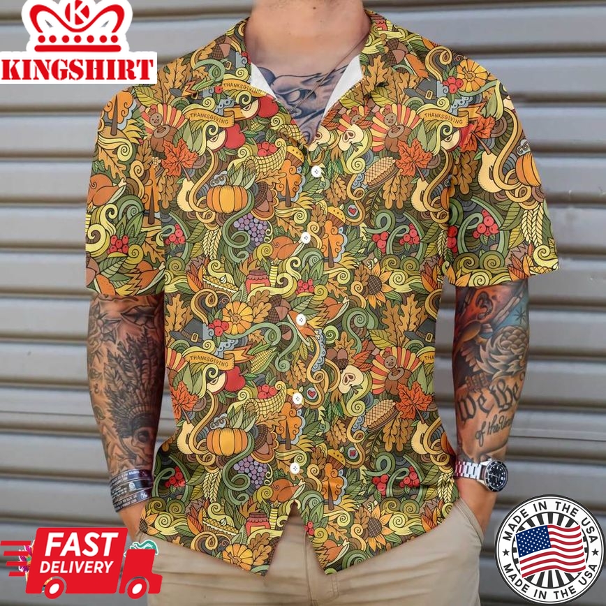 Thanksgiving Autumn Symbols Hawaiian Shirt, Unique Thanksgiving Shirt, Best Gift For Thanksgiving Day