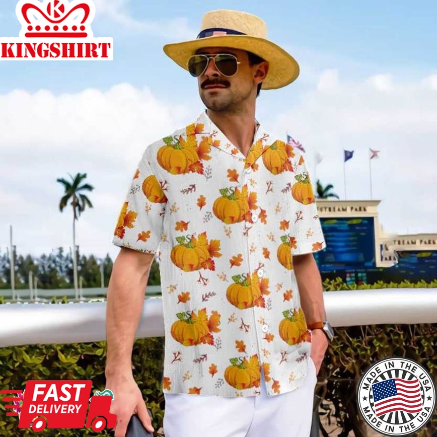 Thanksgiving Fall Leaves And Pumpkins Hawaiian Shirt, Funny Thanksgiving Shirt, Best Gift For Thanksgiving Day