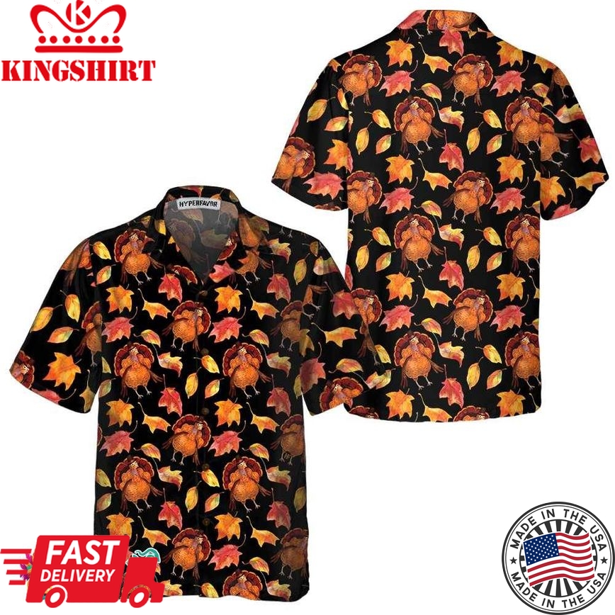 Thanksgiving Turkeys In Hats And Autumn Maple Leaves Hawaiian Shirt, Funny Turkey Shirt, Gift For Thanksgiving Day