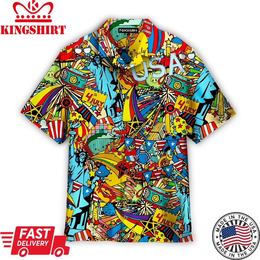 The 4Th Of July Independence Doodles Trendy Hawaiian Shirt