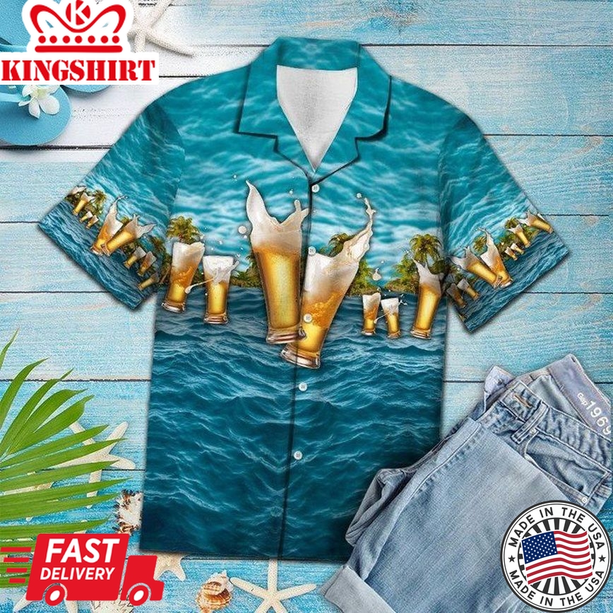 The Beauty Of Nature Beer Blue Ocean Pattern Trendy Hawaiian Shirt