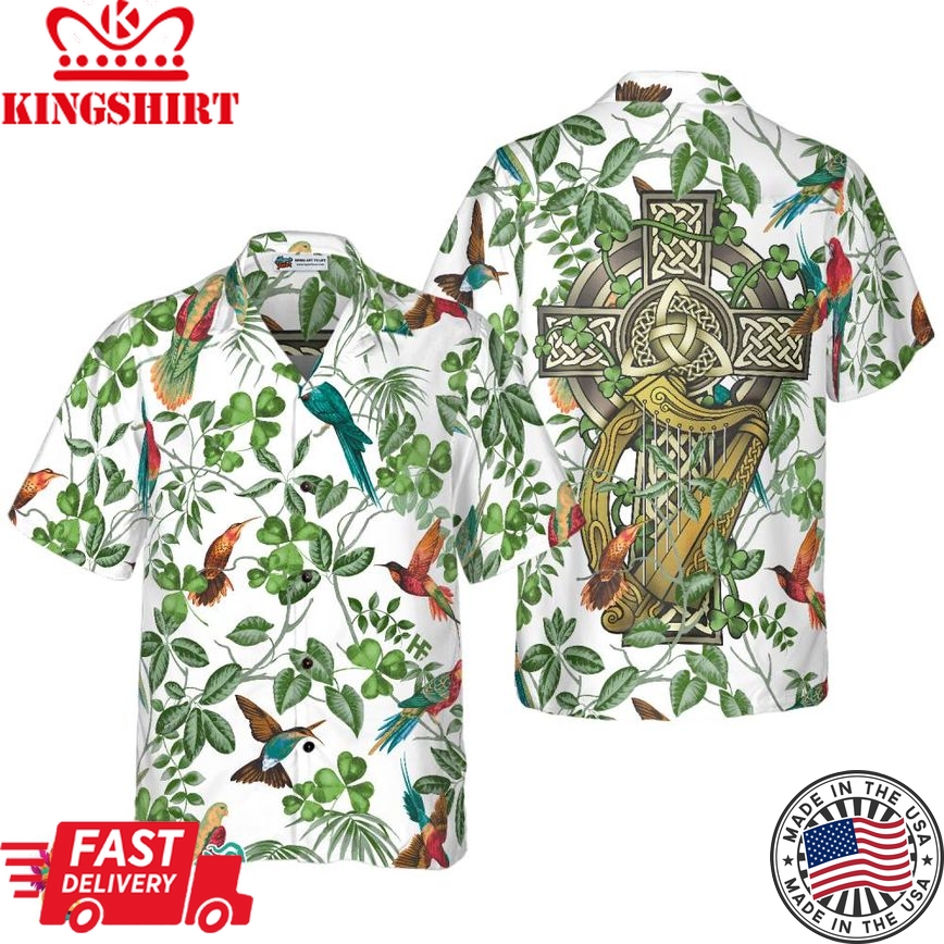 The Celtic Cross Harp Irish Shamrock Hawaiian Shirt