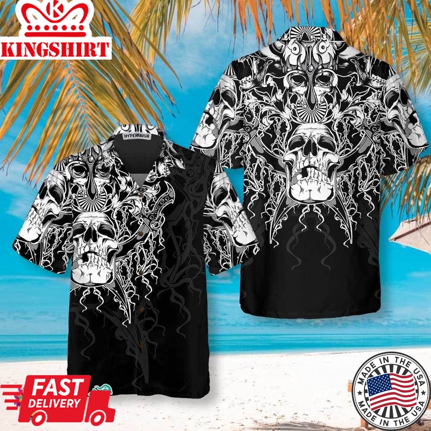 The Celtic Warrior Viking Hawaiian Shirt, Black And White Celtic Skull Viking Shirt