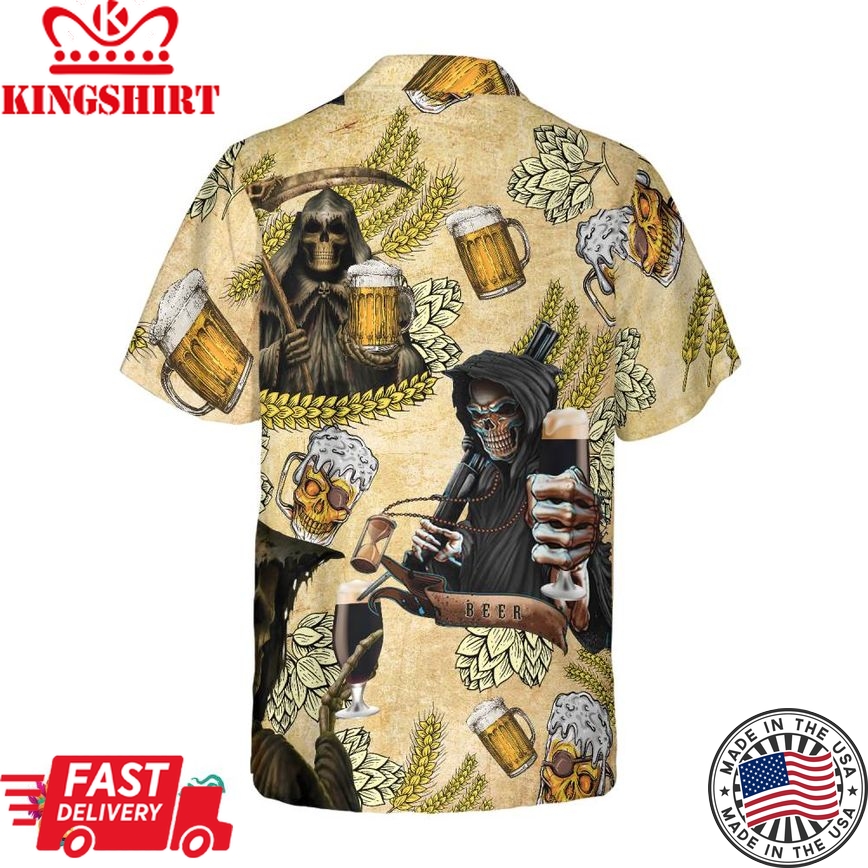 The Death Loves Beer Hawaiian Shirt, Best Gift For Beer Lovers