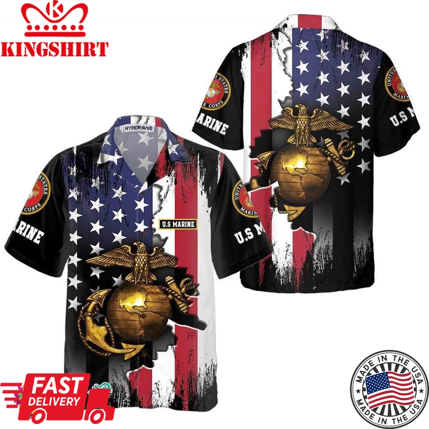 The Golden Eagle Us Marine Corps Hawaiian Shirt, Us Marine Short Sleeve Shirt, Cool Marine Shirt For Men And Women