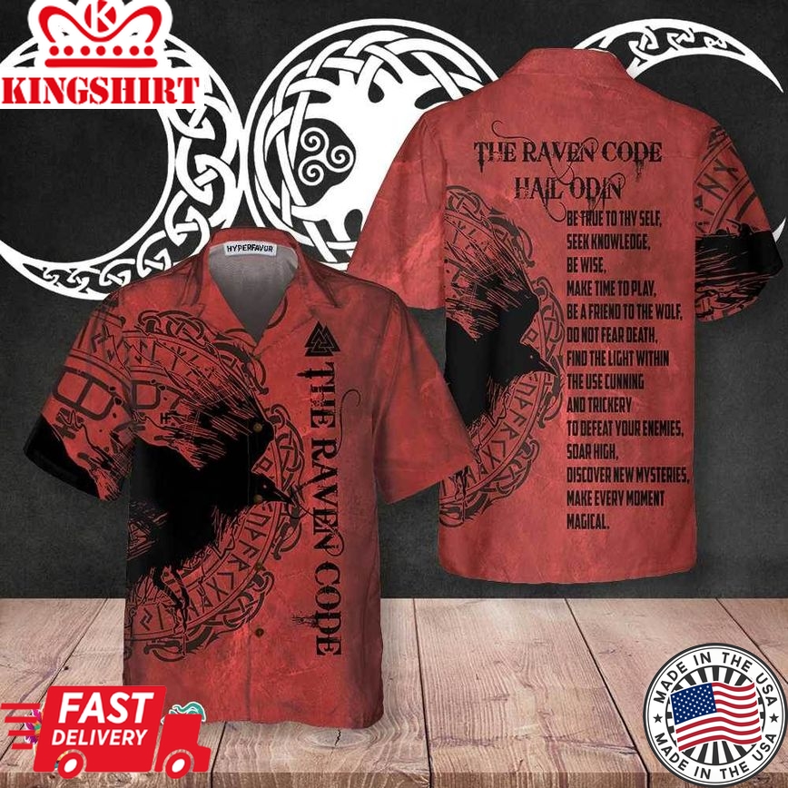 The Raven Code Hail Odin Hawaiian Shirt, Cool Red Viking Shirt For Men And Women