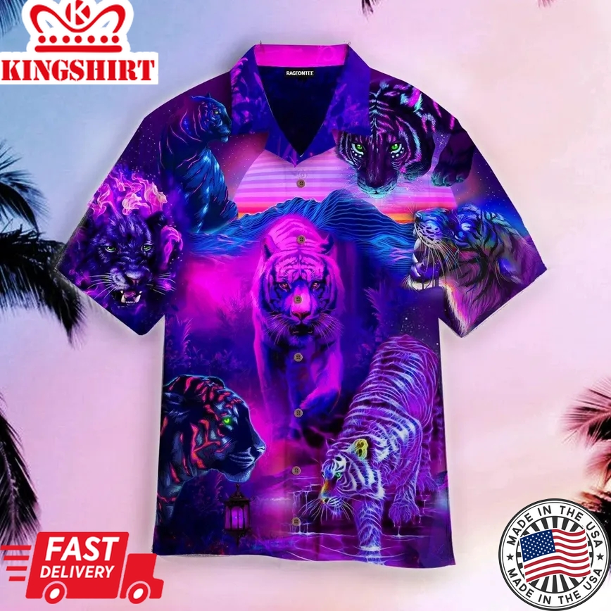 The Roar Of The Neon Tiger King Trendy Hawaiian Shirt