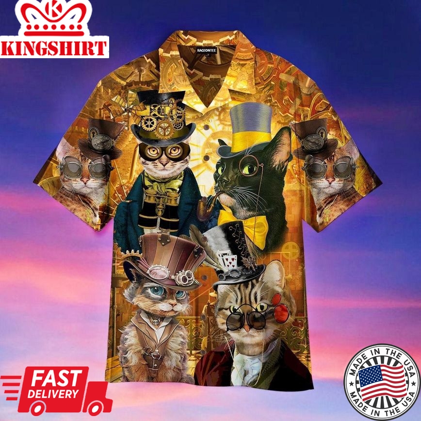 The Royal Steampunk Cat Trendy Hawaiian Shirt For