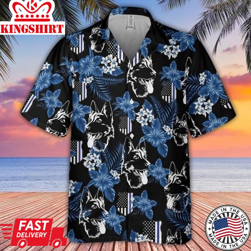 Thin Blue Line Hawaii Shirt German Shepherd Police Seamless Pattern Hawaiian Shirt