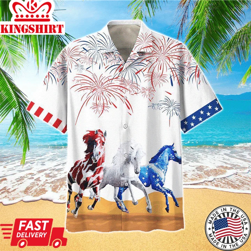 Three Running Horses Fireworks Trendy Hawaiian Shirt