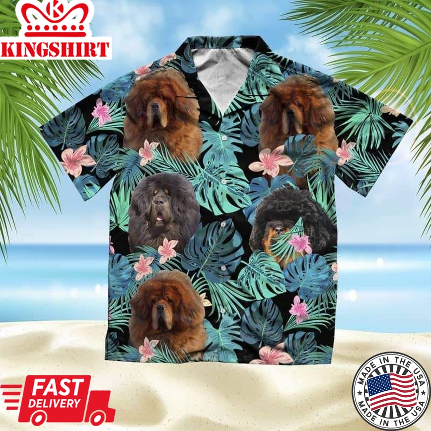 Tibetan Mastiff Trendy Hawaiian Shirt, Dog Summer Leaves Trendy Hawaiian Shirt, Unisex Print Aloha Short Sleeve Casual Shirt Summer Gifts