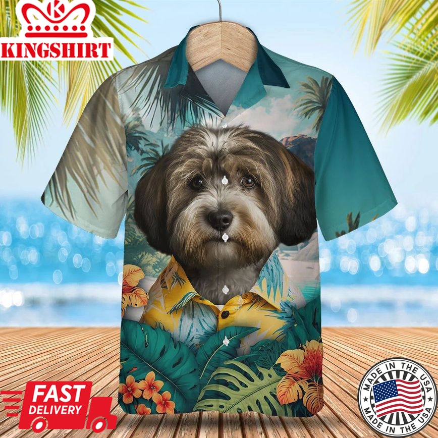 Tibetan Terrier Paradise Escape - Stand Out in the Tropics with this 3D Trendy Hawaiian Shirt