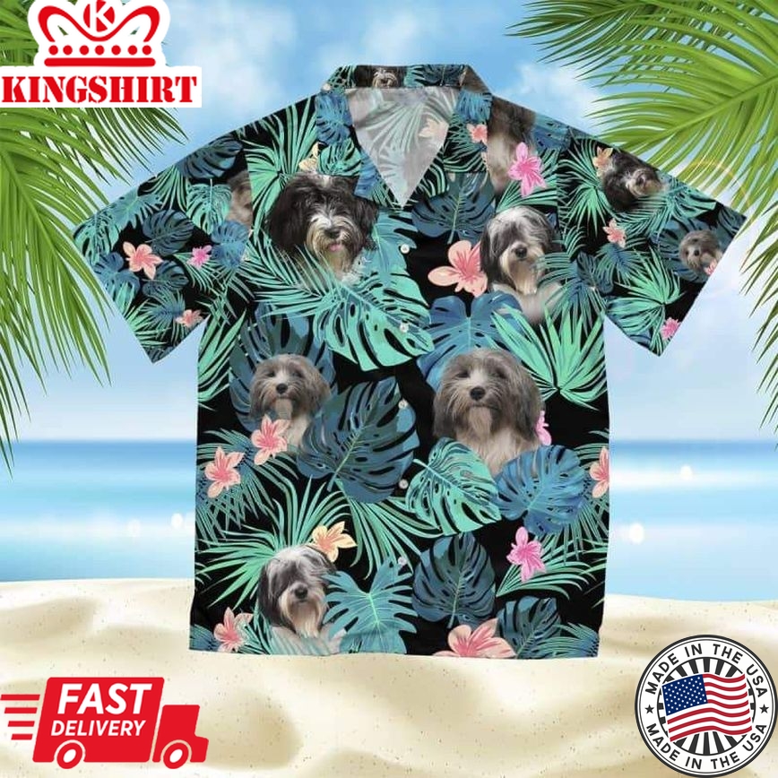 Tibetan Terrier Trendy Hawaiian Shirt, Dog Summer Leaves Trendy Hawaiian Shirt, Unisex Print Aloha Short Sleeve Casual Shirt Summer Gifts