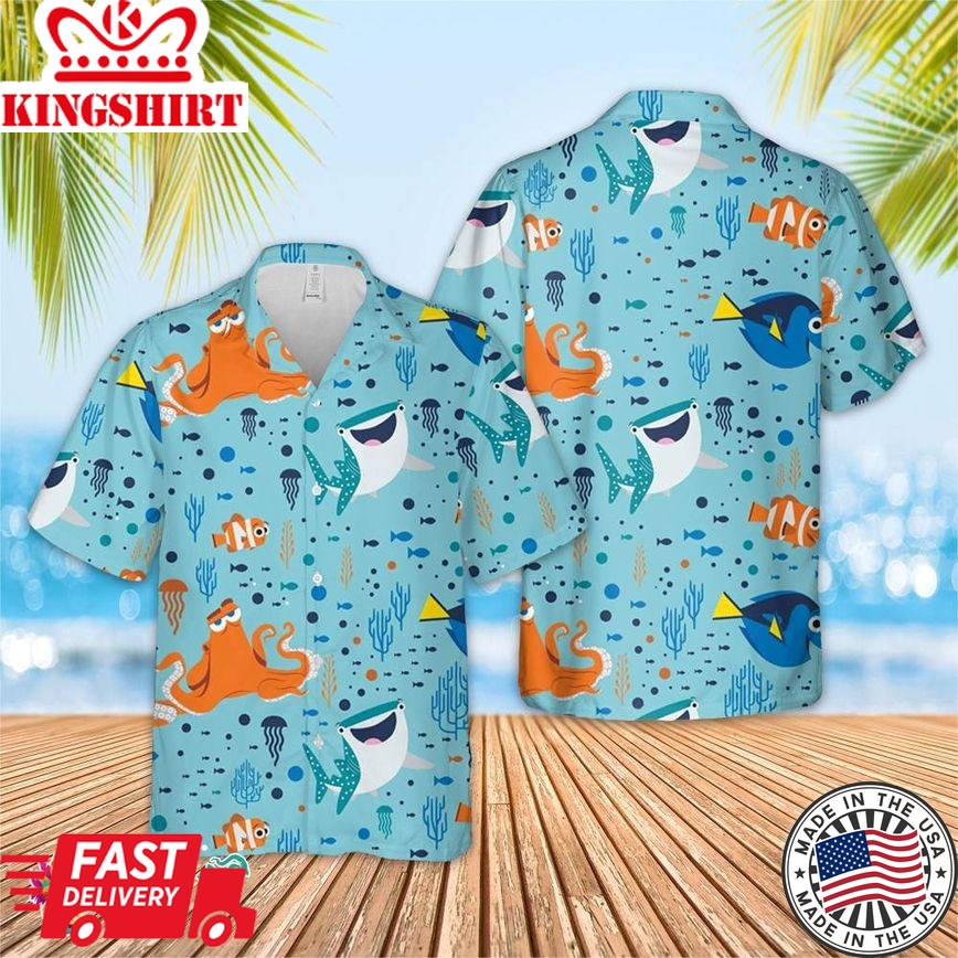 Tide Disney Finding Dory Charact Hawaiian Shirt, Short Sleeve Hawaiian Aloha Shirt, Tide Disney Shirt, Tide Disney Birthday Hawaiian