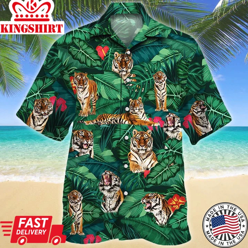 Tiger Lovers Gift Trendy Hawaiian Shirt, Tiger Trendy Hawaiian Shirt Vintage Flower, Short Sleeve Hawaiian Aloha Shirt For Men, Women