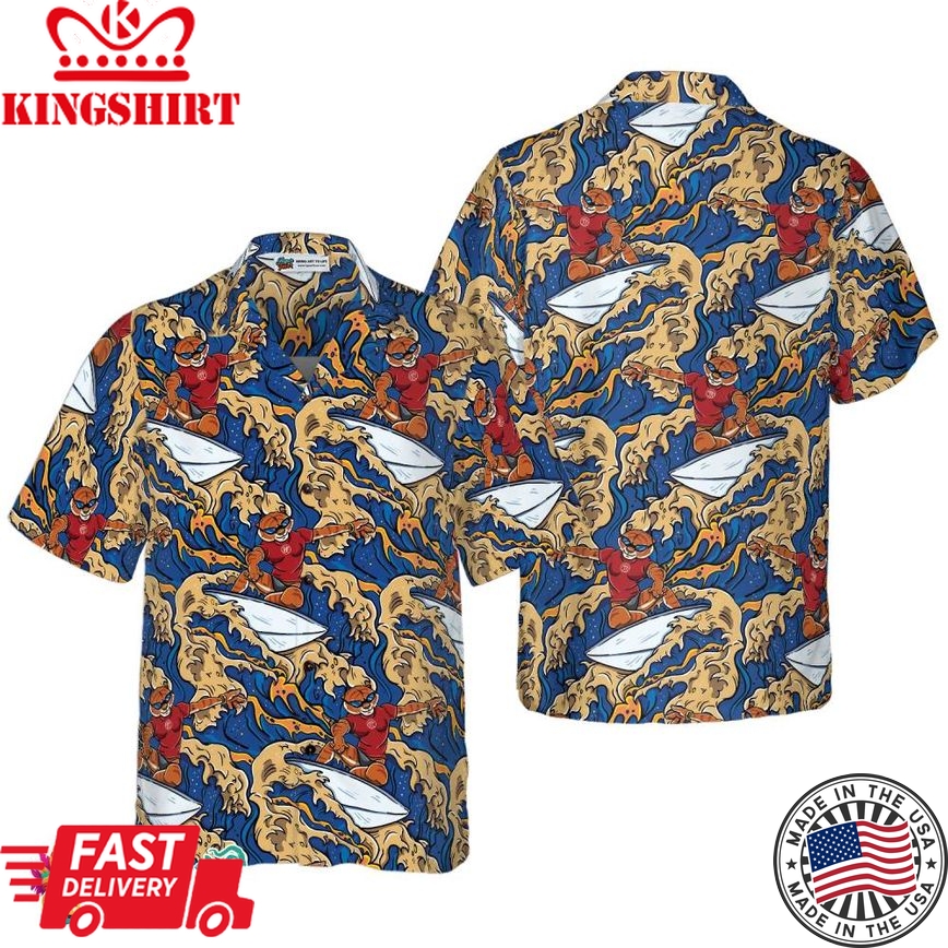 Tiger Surfer Roaring Waters Hawaiian Shirt