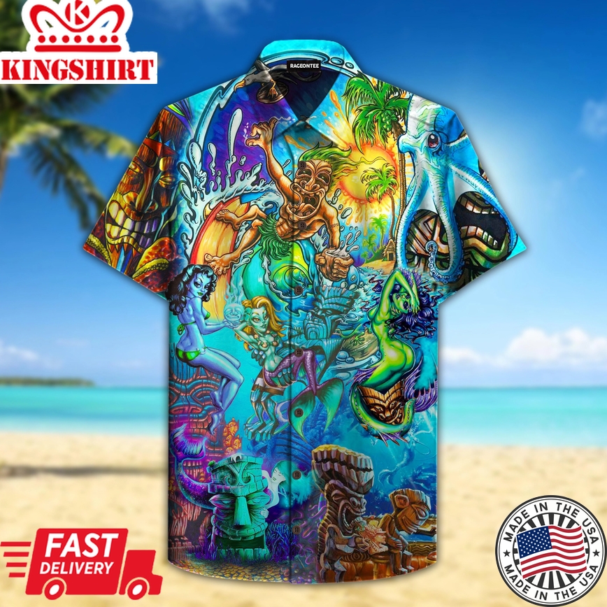 Tiki And Mermaid Island Trendy Hawaiian Shirt