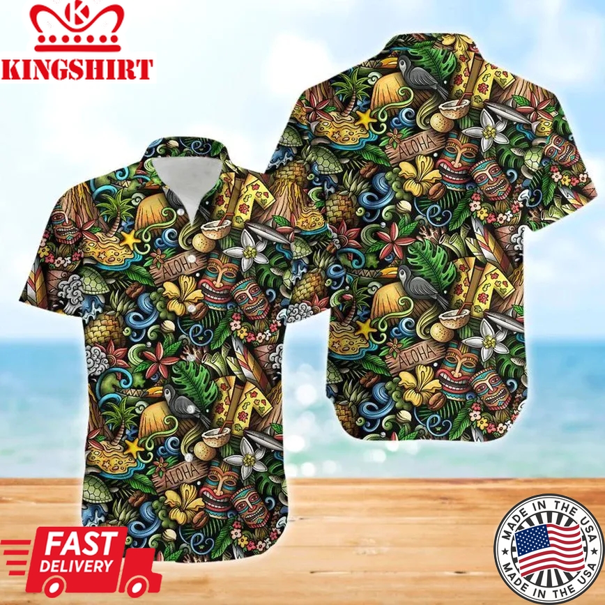 Tiki Colorful Awesome Trendy Hawaiian Shirt