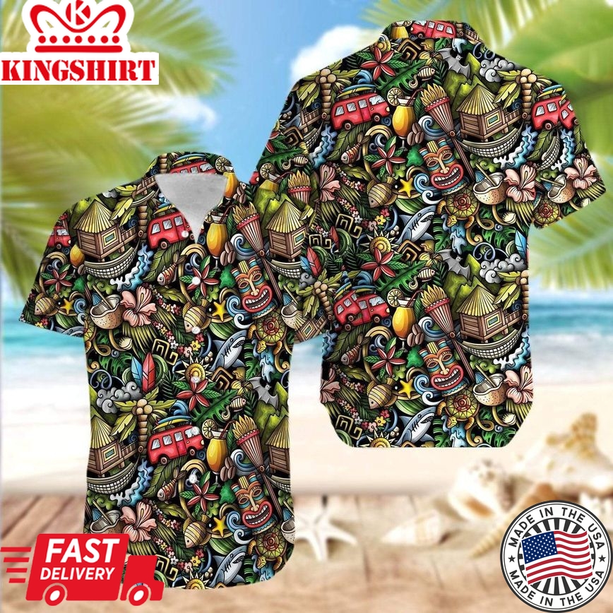 Tiki Doodles Trendy Hawaiian Shirt