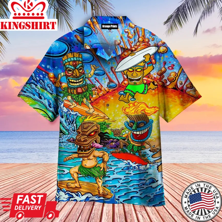 Tiki Hawaii Surfing Trendy Hawaiian Shirt For